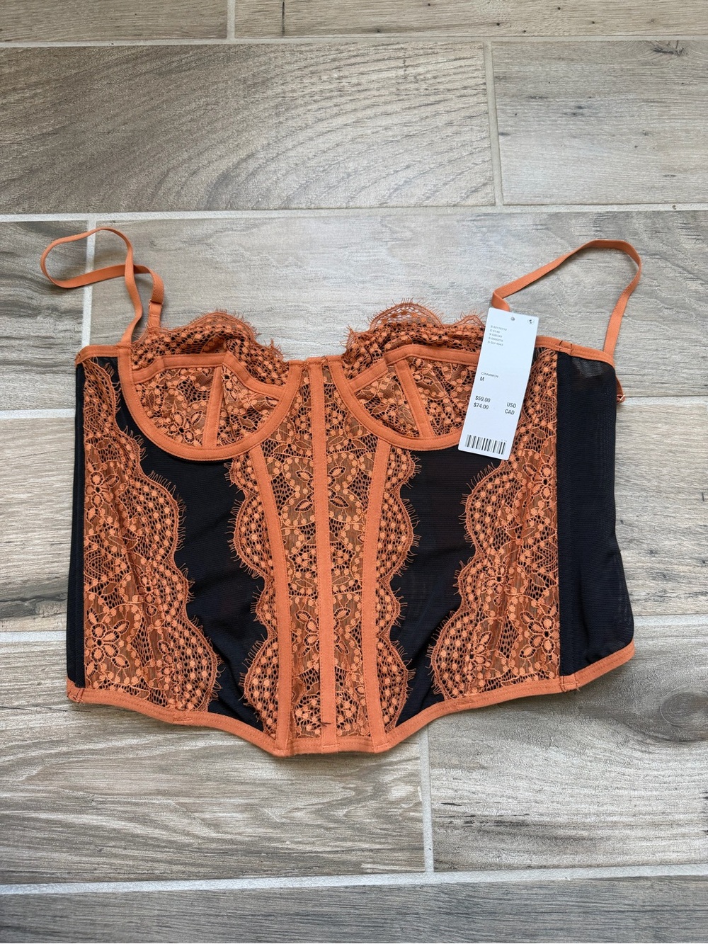 Lace-Trim Corset Bustier Orange/Black Out From Under Women Intimates sz M